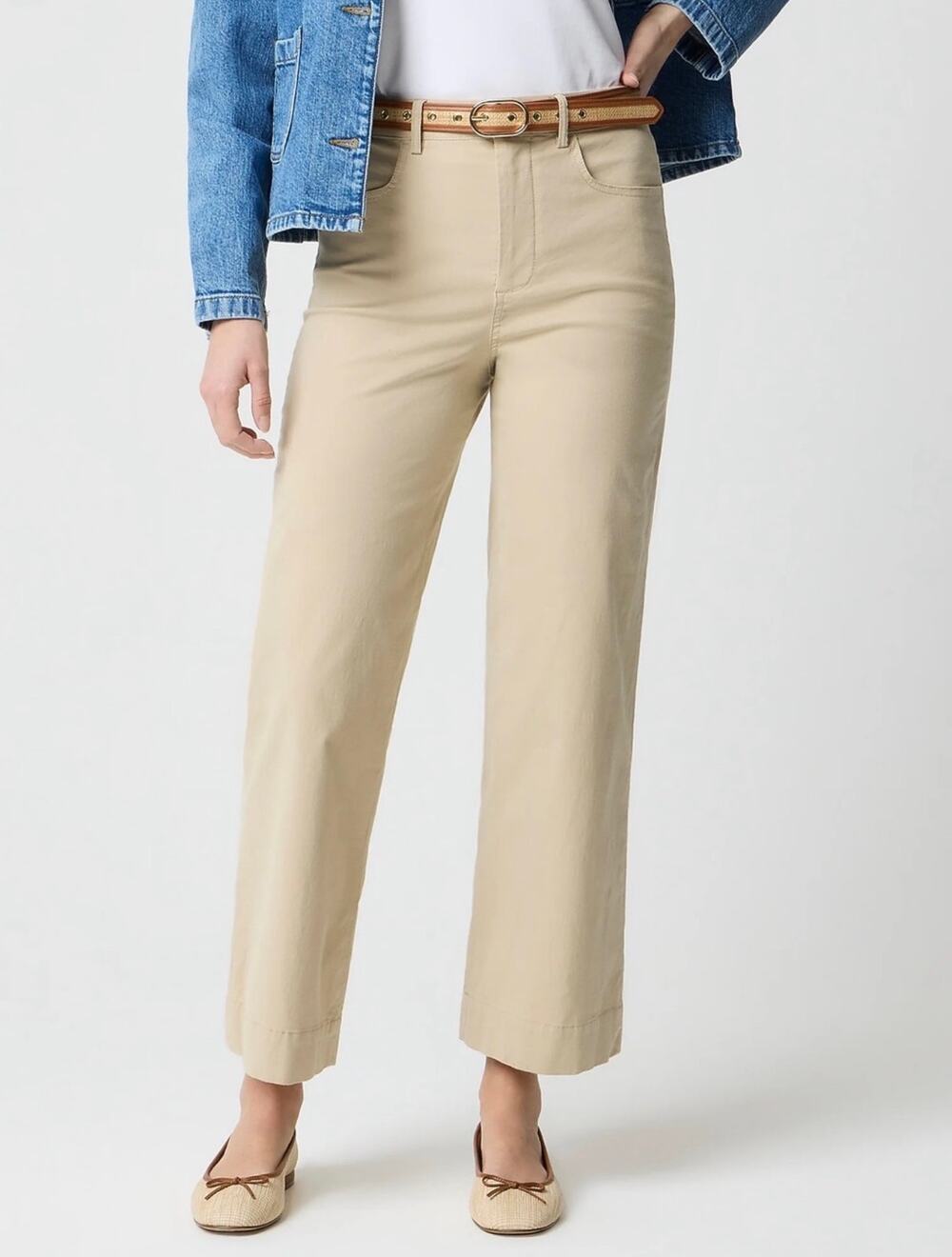 J. Crew Factory Petite Ella Wide-Leg Cropped Pant in Light Khaki Size 32P